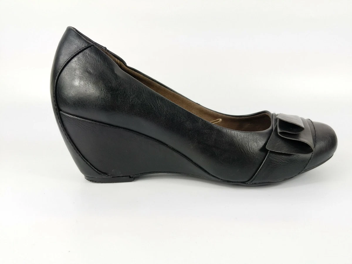 Black leather wedge store shoes uk