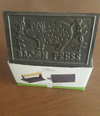 Fox Run BACON PRESS Cast Iron Wood Handle BBQ, Grill, Steak with Box 7'' inch 