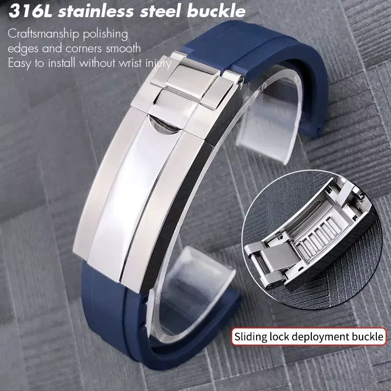 20mm 21mm Silicone Rubber Watch Band Strap Fits Rolex Datejust 41mm 36mm