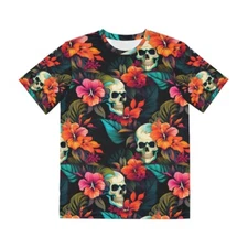 All Over Print T Shirt Unisex Adult Hawaiian Tropical Surf Skulls Beach Floral