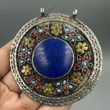 Wonderful Rare Ancient Roman Silver Plated With Gold Gilding Lapis Pendant
