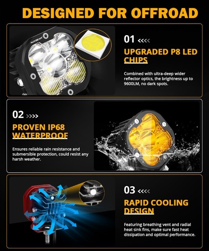 Auxbeam 3" Led Pods Combo Ditch Light For Jeep ATV Wrangler Ford Truck Pickup 2x - Picture 9 of 12