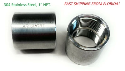 AR-SPORT 1" Female NPT Coupling 304 Stainless Pipe Fitting Coupler ( 2pc) heavy duty.