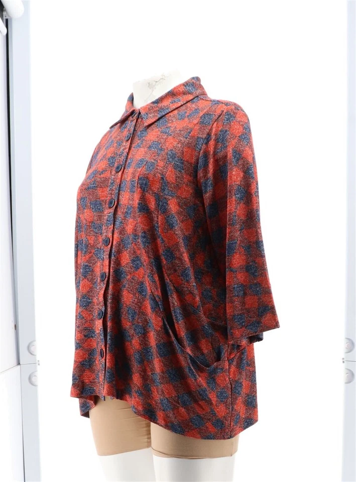 Attituded Renee Petite Casknit Plaid Cozy Shacket Winery PS NEW (375) - Image 2 of 4