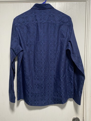Tasso Elba Shirt Mens 14 14.5 S Small Blue Paisley Long Sleeve Button Up - Picture 5 of 5