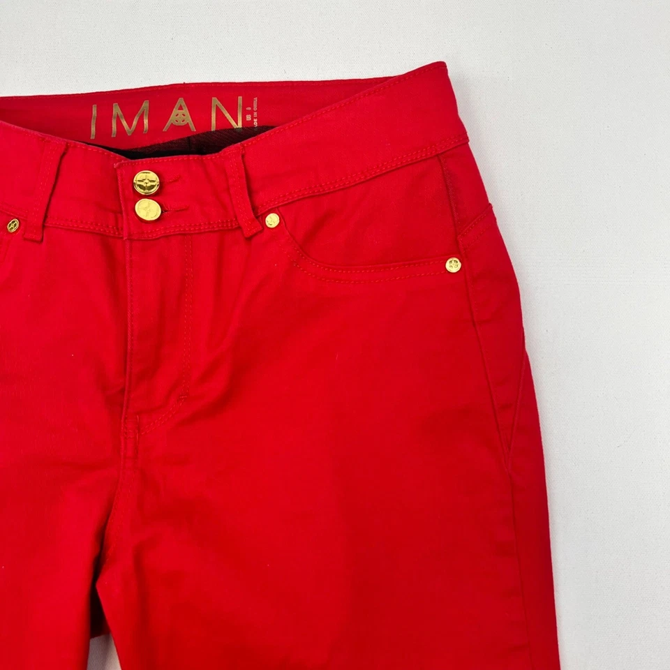 Calça skinny feminina IMAN com zíper no tornozelo cintura média vermelha tamanho 8 - Imagem 3 de 4