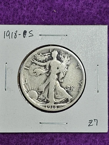 1918 S Walking Liberty Half Dollar 50c 90% Silver Philadelphia Mint US Coin VF