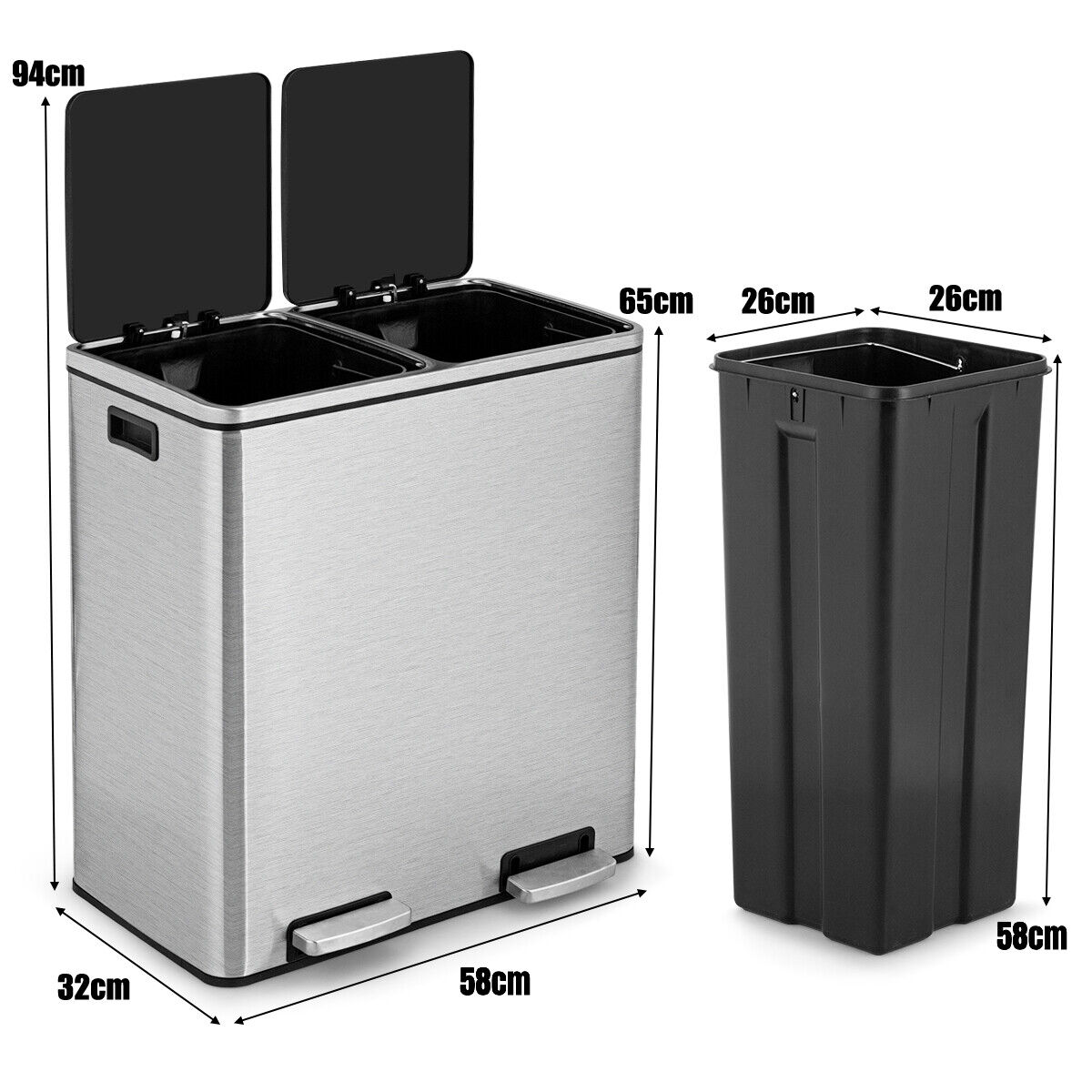 Double Recycle Pedal Bin 60L Stainless Steel Rubbish Trash Canbin ...