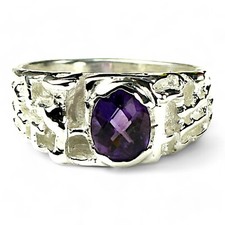 925 Sterling Silver Men's Nugget Ring, Amethyst, SR197