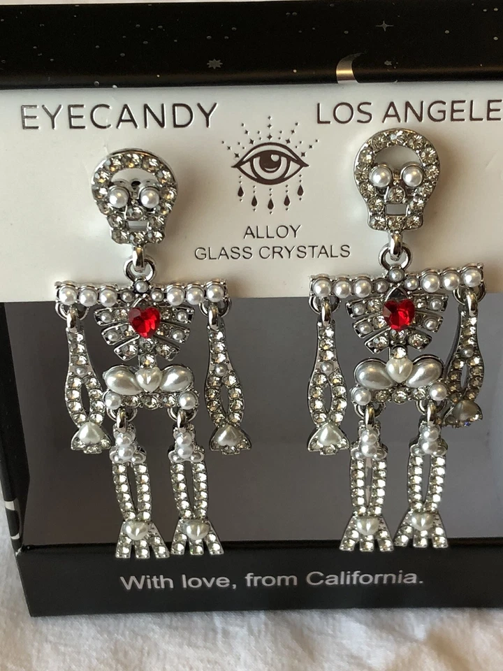 Pendientes colgantes Eye Candy Los Angeles tono plata esqueleto móvil cristal nuevos en caja Foto 3 de 4