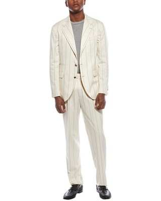 BRUNELLO CUCINELLI MEN'S CREAM PINSTRIPE TAILORED SUIT MSRP $6995