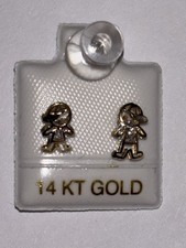 Brand New 14k Gold Kid Figure Stud Earrings