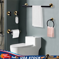 Stainless Steel 5-Piece Bathroom Hardware Set Black and Gold, Towel Rack Set New