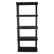 5-Tier Black Plastic Shelf Unit, 68.8"H x 30"W x 13.88"D, 350 lb Capacity