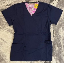 Green Town Women's Short-Sleeve Scrub Top Shirt Navy Blue, Small, S 