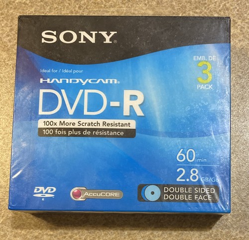 Sony Handycam DVD-R (3) 60 Minuten doppelseitig 2,8 GB beschreibbare Disc NEU/VERSIEGELT