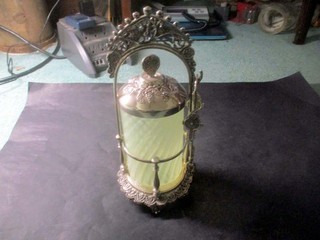 Fenton Pickle Jar Green Swirl Vaseline Glass Tongs Silverplate Handmade in USA