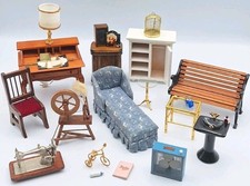 VTG Rare Dollhouse Miniature Wooden Ceramic Metal Furniture Lot 22Pcs 1:12 Scale