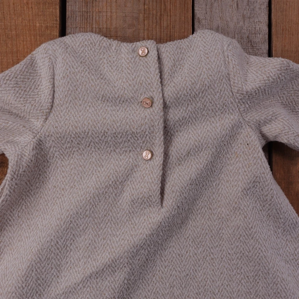 Tahari Baby Girls Dress 12M Beige Wool Blend Bow Back Button Closure - Image 4 of 4