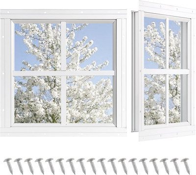 Shed Windows 2 Pack, Chicken Coop Windows 18'' X 18'' Fixed Transom Window with Te
