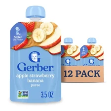 Gerber Stage 2 Baby Food, Apple Strawberry Banana Puree Pouch, 2 Servings of