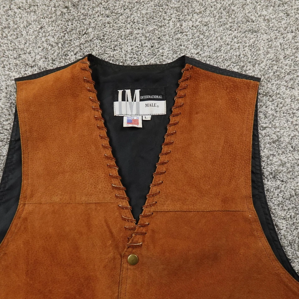 VTG International Male Vest Mens L Brown Suede Leather Cowboy Western Snap USA - Image 3 of 4