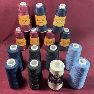 (15x) Serger Thread Lot, 3000 Yds. Maxi-Lock, Overlock, 8 wrapped, NEW unused