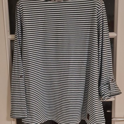 bpc Damen T-Shirt Gr. 48/50 Grün/Weiß gestreift 3/4-Arm Rundhals Knopf