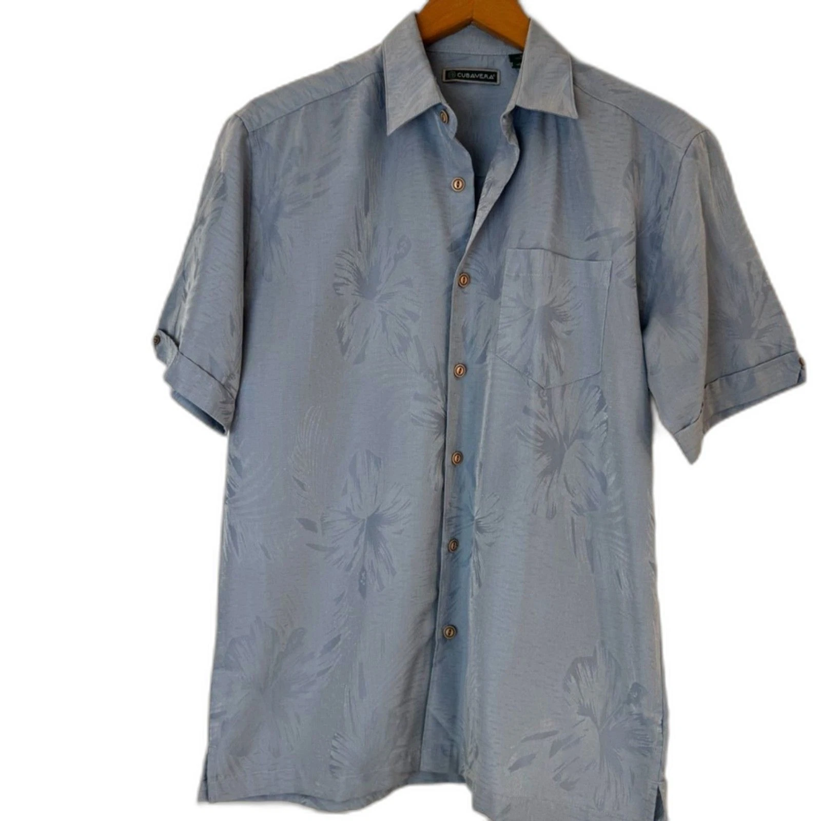 Cubavera Mens Small Blue Tropical Floral Button Up Shirt short Sleeve Resort