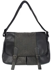 Bottega Veneta Intrecciato Messenger Bag Shoulder Bag Leather Black Gray #T1315