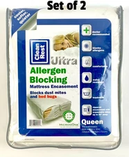 CleanRest Ultra Waterproof Allergen Blocking Mattress Encasement Queen Set of 2