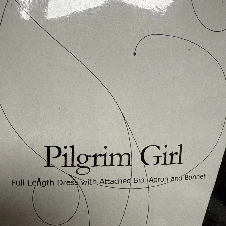 Disfraz de niña peregrina de California vestido largo completo con babero, delantal, gorro grande Foto 3 de 4