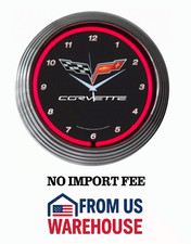 Corvette C6 Neon Wall Clock Red Light Garage Decor Chevy Logo Sign 15 Inch