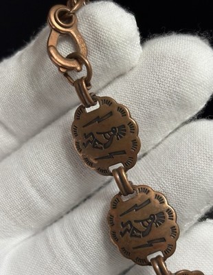 Vintage Copper Kokopelli Bracelet Native American Concho Style Link 7.50  14.68g