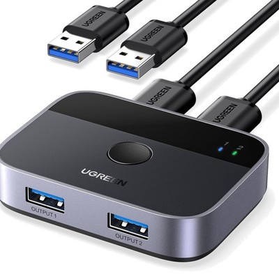 USB Switch 2 PC 2 In 2 Out 5Gbps Aluminium, manuell, kompatibel mit Windows