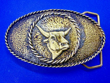 Western Longhorn Bull Head Steer Rope 1975 Brass Tone CDC Metalworks Belt Buckle