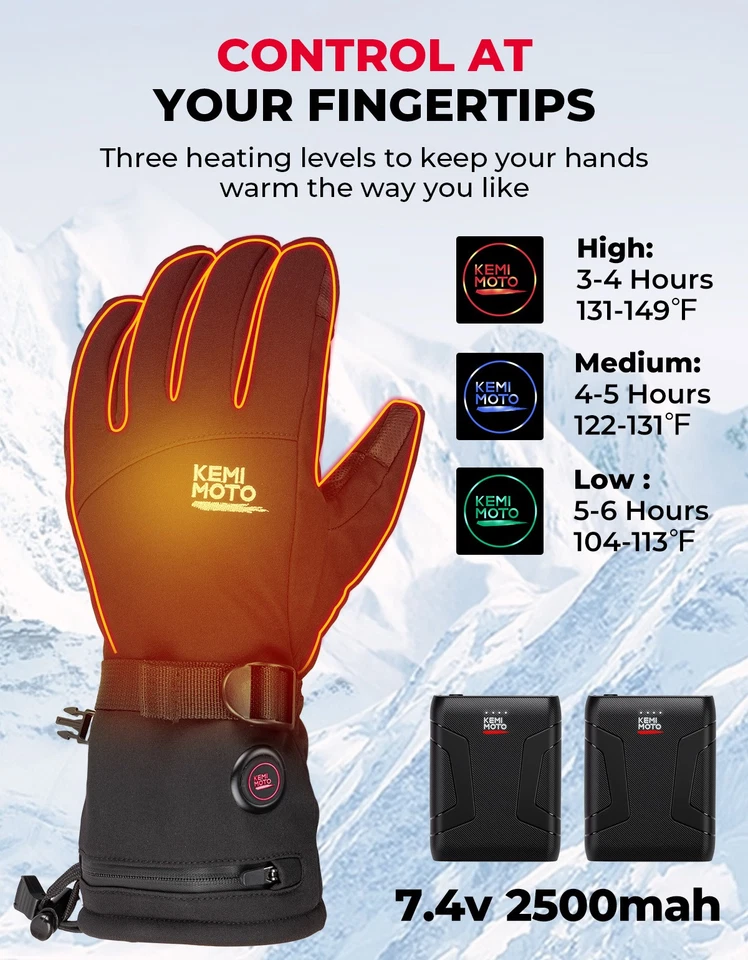 Guantes térmicos eléctricos para moto hombre pantalla táctil invierno cálidos impermeables 2500 mAh Foto 3 de 4