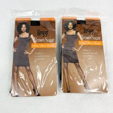 Lot of 2 L'eggs Brown Sugar Ultra Sheer Pantyhose M/T Jet Black Sandalfoot New
