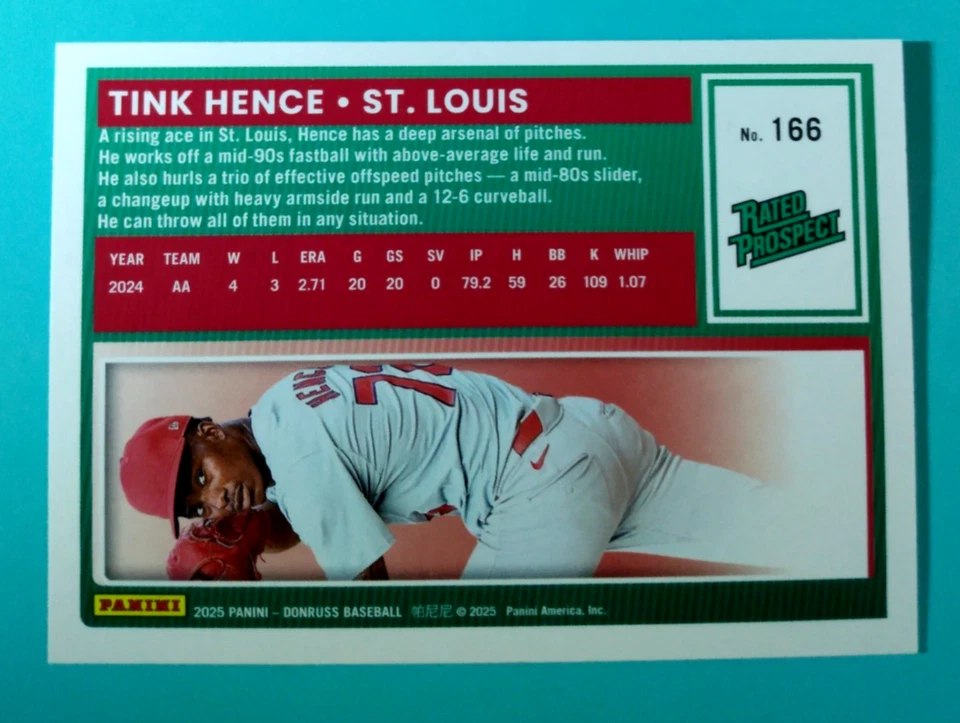 2025 DONRUSS BASEBALL * Tink Hence: Orange Laser Rated Pros. * #166   261/299 - Image 2 of 2