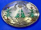 Begay Corn Stalks  Inlaid Hopi Indian Artisan Sterling Silver Navajo Belt Buckle