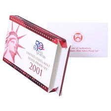 Empty Packaging Replacement Silver Proof Set Box & COA No Coins 2001