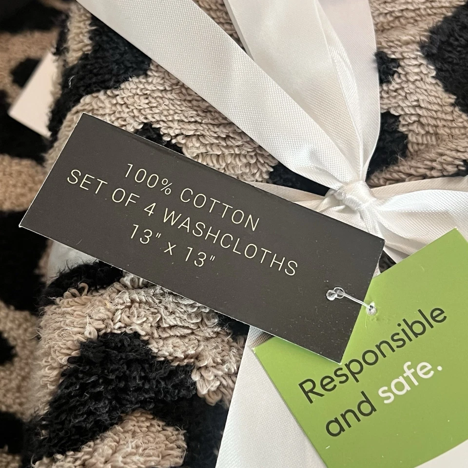 Rachel Zoe 8 шт набор леопард гепард большой печать ванны вручную полотенца мочалки новый с Ярлыками - Изображение 3 из 4