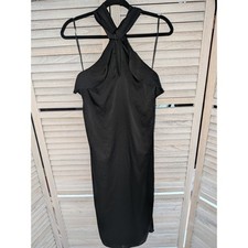 The Fifth Label Black Halter Midi Dress Twisted Neck Keyhole Ruffle Size Small