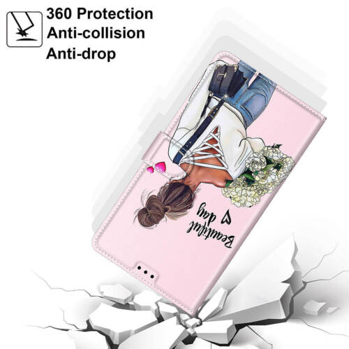 Rose Marble Flower Cat Wolf Wallet Phone Case For iPhone 16 15 14 13 12 Pro Max - Picture 34 of 63