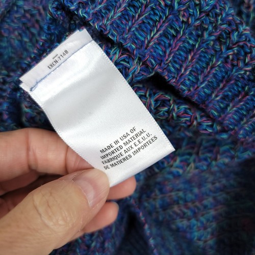Express Sweater Womens Large Blue Rainbow Oversized Cable Knit Back Hi Low NWT - Picture 10 of 13