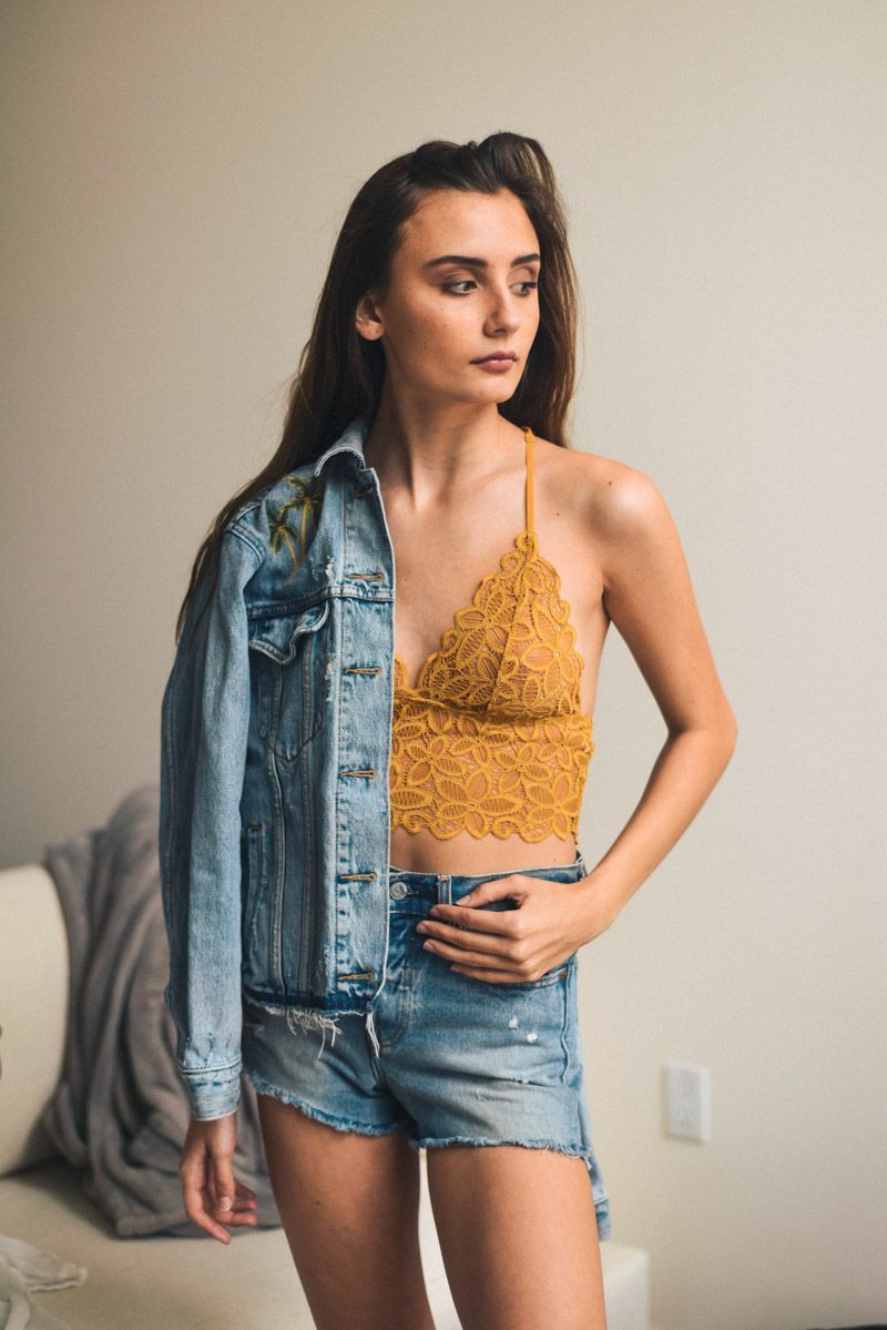 TheMogan Women's Floral Lace Bralette Crop Top - Padded Racerback Tank With Removable Inserts