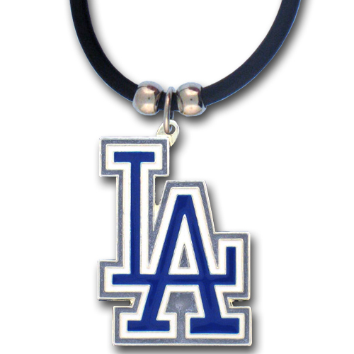 Los Angeles Dodgers Rubber Cord Necklace with Logo Charm MLB Licensed Jewelry - Picture 2 of 3