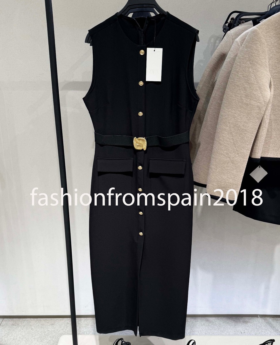 その他 ND ZARA NEW WOMAN MIDI CREPE BELT DRESS BLACK XS-XL 3897/054