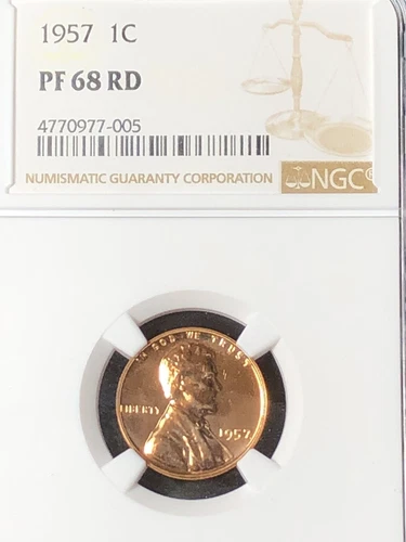 Lincoln Wheat Cent 1957 1C PF 68 RD NGC Certified