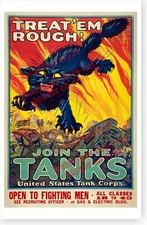 WWI Treat Em Rough! Join the Tanks Retro 1917 Army Recruitment Poster Version 2